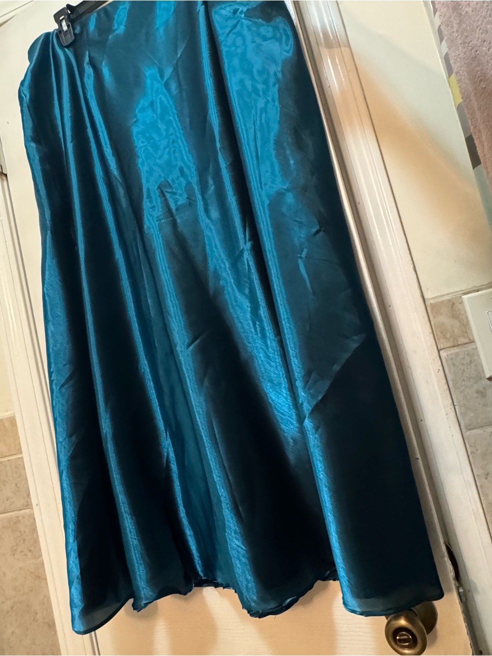 Cachet Teal Satin Maxi Skirt
